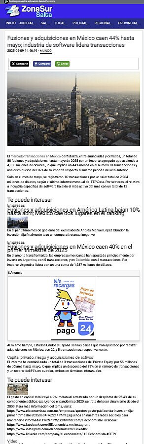 Fusiones y adquisiciones en Mxico caen 44% hasta mayo; industria de software lidera transacciones